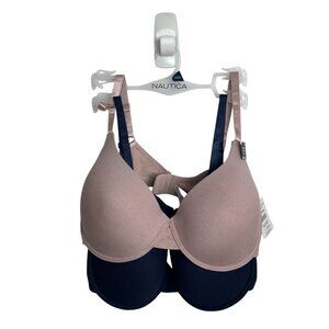 Nautica Intimates Super Soft T-Shirt Bras 2-Pack 40DD Light Pink & Navy Everyday